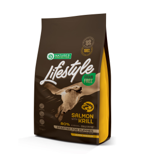 dry grain free food for puppies of all breeds with salmon and krill