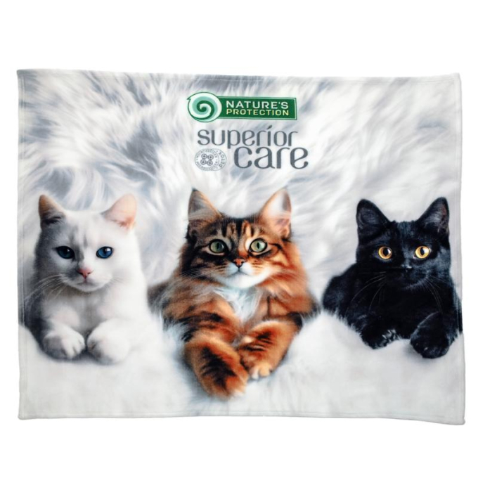 soft blanket, with kittens applique, white - 0
