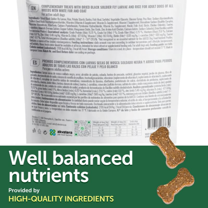 complementary feed - snacks to support endurance with insects and rice for adult all breed dogs with white coat - 6