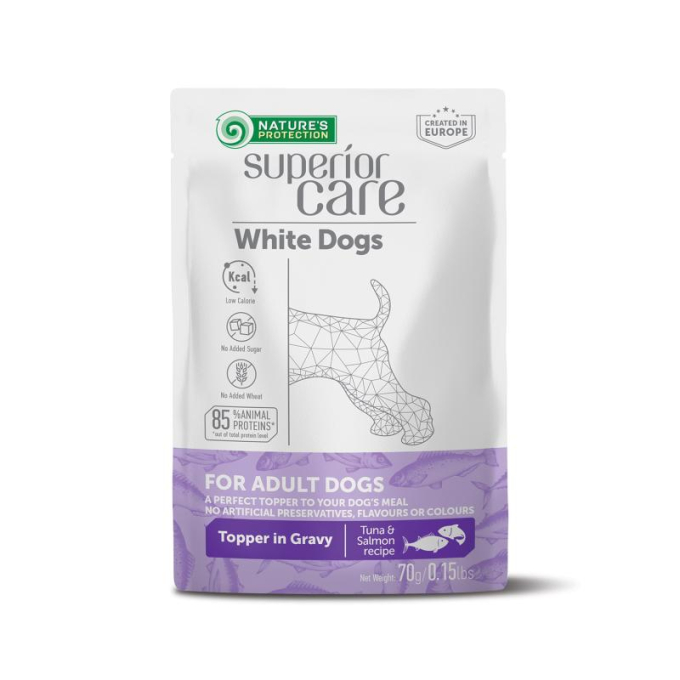 wet food supplement with tuna and salmon for adult white-coated dogs of all breeds - 1