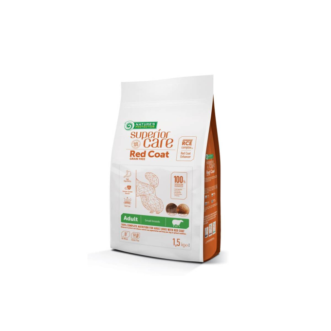 dry grain free food for adult dogs of small breeds with red coat, with lamb  - 1