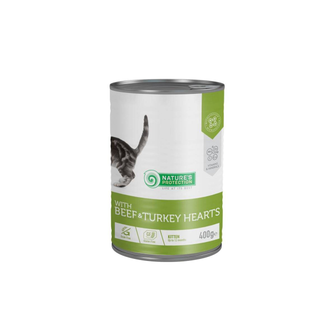 canned pet food for junior cats with beef and turkey hearts - 1