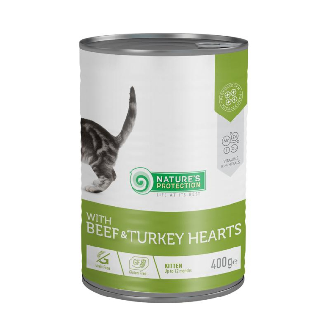 canned pet food for junior cats with beef and turkey hearts - 1